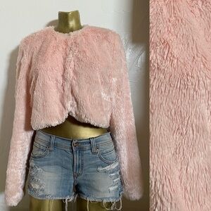 EUC Pastel PINK Faux FUR Cropped JACKET Medium